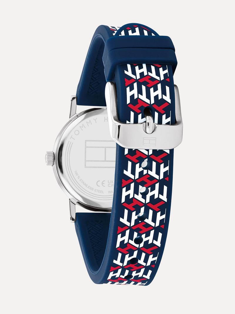 Lány Tommy Hilfiger Big Monogram With Szilikon Pántos Óra Fehér | HU 2053FDN